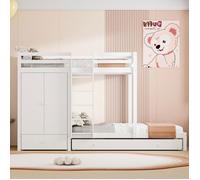 O.Ye Lit superposé en bois massif 90x200 cm avec lit gigogne, lit enfant avec armoire, tiroirs et compartiments de LITS SUPERPOSES