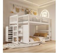 O.Ye Lit superposé enfant 140 x 200 cm avec rangement, lit superposé sécurisé, design à rails hauts, lit en bois, b LITS SUPERPOSES