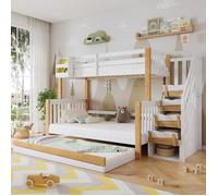O.Ye Lit superposé enfant 90/120x200 avec lit gigogne 90x190,4places,protection anti-chute,escalier de rangement,pi LITS SUPERPOSES