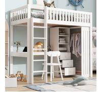 O.Ye Lits superposés de 90 x 200 cm, avec un bureau, une armoire, trois tiroirs, un rangement extérieur, une barriè LITS SUPERPOSES