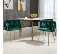 O.Ye Lot de 2 Chaises de salle à manger en Velours Vert et pied Doré vert CHAISE