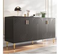O.Ye-Meuble de Cuisine,Buffet Bas Salon avec 4 Portes,Poignées Pieds Dorés,Meuble d'Entrée ,Structure Stable, Noi BUFFET DE CUISINE