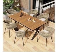 O.Ye set jardin 7 pièces, 6 chaises + table acacia, housses amovibles et lavables, coussins inclus . mu TABLE A MANGER AVEC CHAISES