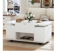O.Ye Table Basse Multifonction Relevable - 2 Plateaux Extensibles Blancs, Grande Capacité, Usage Salon&bureau&manger&loisirs