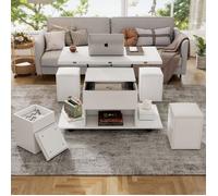 O.Ye Table basse relevable multifonctionnelle 100 x 100 x 63,5 cm - extensible - 2 tiroirs - Design moderne - Blanc