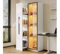 O.Ye Vitrine 70x40x160 cm meuble haut avec étagères et portes vitrées, 1 porte, 1 tiroir latéral avec roulettes et blanc VITRINE