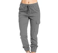 OADOBKICE Pantalon Décontracté Femme Jambe Large Pantalon Femme Pantalon Cargo Surdimensionné Pantalon Femme Pantalon Travail Pantalon Taille Élastique avec Poche Pantalon Denim Gris XXL