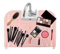 Oahtzy Housse pliable pour évier de salle de bain, économiseur d'espace, tapis de rangement de maquillage en silicone pour accessoires de salle de bain au-dessus du comptoir (rose)