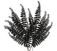 Oairse 60 cm Ensemble de 6 Plantes Artificielles Branche Artificielle Décoration de Noël Paillettes Feuilles de Noël pour Sapin de Noël Nouvel an Ornements, Fougère Artificielle pour Décoration, Noir