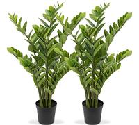 Oairse Lot de 2 Grandes Plantes artificielles Zamioculcas 100 cm, Plantes artificielles Kross en Pot décoration pour décoration de Table, Bureau, Salle de Bain, Chambre, Salon, décoration, Cadeau de