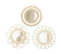 Oairse Lot de 3 miroirs Soleil - Décoration bohème moderne - Avec crochets en métal - Mural - Style bohème - Pour salle de bain, entrée, salon, chambre à coucher
