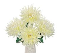 Oairse Lot de 4 grandes fleurs de chrysanthème artificielles en soie avec tige de 65 cm de long - Blanc crème - Fausse araignée pour décorations d'automne, arrangement floral, bouquet de mariée
