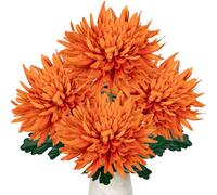 Oairse Lot de 4 grandes fleurs de chrysanthème artificielles en soie avec tige de 65 cm de long - Fleurs artificielles orange pour arrangement floral d'automne, maison, mariage, décoration d'automne