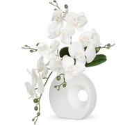 Oairse Plante artificielle d'orchidée dans un pot en céramique - 40 cm - Fleurs d'orchidées artificielles réalistes en soie pour décoration intérieure - Vase blanc pour centre de table - Décoration