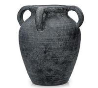 Oairse Vase à fleurs fait à la main en terre cuite de 30 cm de haut - Vase vintage en céramique pour fleurs - Décoration rustique antique avec 4 poignées - Large ouverture - Finition mate - Pour la