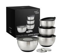 Oak & Steel - 4 Bols à Mélanger avec Base Antidérapante, Saladiers INOX (4,5L, 3,5L, 2,5L, 1,5L), 4 Couvercles Hermétiques & 3 Râpes Réglables - Ensemble-Cadeau