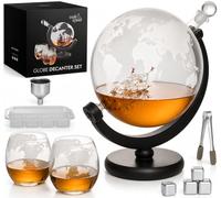 Oak & Steel - Carafe à Whisky Globe (1500ml) avec 2 Verres, 4 Pierres à Whisky en Acier Inoxydable, 1 Pince à Glace & Plus - Cadeau Anniversaire & Fête des Pères pour Homme