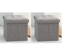 Oak&Tea Pouf Coffre de Rangement Tabouret de Rangement Pliant Repose-Pieds Pouf de Pliable Cube avec Couvercle Amovible pour Salon Chambre Gris brunâtre 30x30x30cm (Lot de 2)