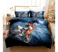 OaKita 3D Moto Housse de Couette Motif Imprimé en 3D de Thème Sport extrême Moto Parures de Lit Motif Moto-Cross Microfibre Lit avec 2 Taies d'oreiller 50x75 cm (A05,140x200cm/50x75cm)
