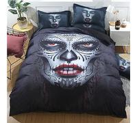 OaKita Gothique Squelette Housse de Couette Parure de lit 3D Imprimé Gothique Tête de Mort Motif Rose Housse De Couette Microfibre avec 2 taies d'oreillers (A07,220 x 240 cm)