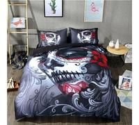 OaKita Gothique Squelette Housse de Couette Parure de lit 3D Imprimé Gothique Tête de Mort Motif Rose Housse De Couette Microfibre avec 2 taies d'oreillers (A05,180 x 210 cm)