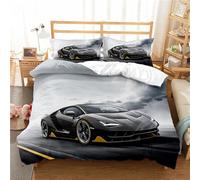 OaKita Parure de Lit Voiture de Sport Bleu Noir Housse de Couette Imprimé Voiture de Sport Microfibre Fast Furious Course 3 pièces pour Adolescents Garçons (A01,220x240cm/50x75cm)