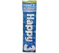 OakTree 1 586 588,1 cm Happy 3rd Birthday Banderole holographique, Bleu