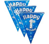 OakTree Guirlande de fanions « Happy 1st Birthday » - Bleu - 10 x 10 x 1 cm