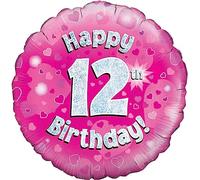 Oaktree UK 18-inch Heureux 12 ° Anniversaire holographique Design Balloons, Rose