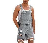 Oanviso Salopette Shorts Homme de Travail Vintage Coupe Régulière Cargo Denim Jeans Overalls Court Pantalon Jumpsuit Courte Loisirs Streetwear Combinaison B Gris XL