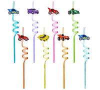 OAOSDH 8 Pièces Paies À Thème De Course, Pailles en Plastique, Pailles Réutilisables, Pailles pour Enfants, Pailles De Design Créatives.