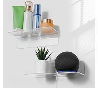 OAPRIRE etagere murale Lot de 2, Agrandissez facilement l'espace mural - 22,9cm petite etagere murale en acrylique pour chambre, Salle de Bains, Cuisine, Salon, Bureau, avec 4 Clips Câble, Transparent