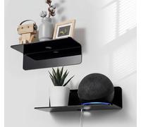 OAPRIRE Etagere Murale Noire Lot de 2, Espace Mural Extensible sans dommage - 22,9cm etagères murales en Acrylique pour Haut-Parleur Intelligent, Figurines d'action, Kamera, avec 4 Clips Câble