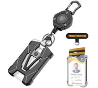 Oaridey Porte-badge magnétique extensible, porte-clés mousqueton résistant, rouleau d'identification tactique avec cordon en acier rétractable de 80 cm et 1 patch universel, capacité de charge : 300 g