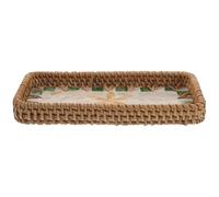 OATIPHO Plateau Décoratif en Rotin Tressé Petit Format 21,6 X 11,7 Cm Coquillages Jaunes Organisateur Maquillage Multifonction pour Cosmétiques et Parfums, Panier à Clés Élégant