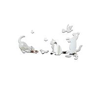 OATIPHO Stickers Muraux Miroir Décoratif Chaton Jouant en Acrylique 3d Argenté Amovible pour Décoration Intérieure Salon Chambre - Lot Autocollants Muraux Facile à Coller et Retirer