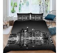 OAXACO Housse de Couette 220x240 New York Parure de lit 2 Personnes Paysage Nocturne de la Ville Microfibre Douce Housses de Couettes Imprimée 3D avec 2 Taie d'oreiller 65x65 cm