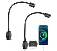 Obeaming 2 x Lampe de Lecture 12V LED Spot 3200K (Dimmable) et Veilleuse Rouge Douce, Équipé de Ports USB-C Chargeur, Flexible Col de Cygne Applique pour Camping-Car Bateau Caravane Voiture (2 pièces)