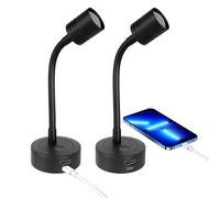 Obeaming 2 x Lampe de Lecture 12V LED Spot 3200K (Dimmable) et Veilleuse Rouge Douce, Équipé de Ports USB-A et USB-C, Flexible Col de Cygne Applique pour Camping-Car Bateau Caravane Voiture (Noir)