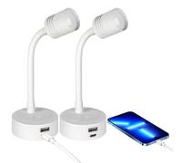 Obeaming 2 x Lampe de Lecture 12V LED Spot 3200K (Dimmable) et Veilleuse Rouge Douce, Équipé de Ports USB-A et USB-C, Flexible Col de Cygne Applique pour Camping-Car Bateau Caravane Voiture (Blanc)