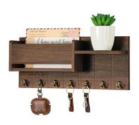 Obelunrp Porte-clés et courrier pour mur, 12x4, 8 pouces en bois et organisateur vec 6 crochets, grille murale pour stocker des lettres, des magazines