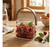 Obelunrp Sac à main en verre pour boissons, verre à boire unique fabriqué la main de 600 ml avec poignée en bois, joli sac pour boissons cocktail pour thé glacé, jus, décoration de bar la maison