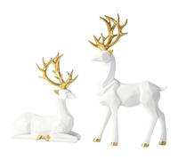 Obelunrp Statue de cerf 2 pièces sur Pied et Assis en résine, décor de Renne Minimaliste Nordique, décorations noël pour Salon, TV, Armoire à vin, décoration la Maison