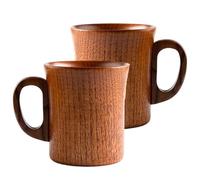 Obelunrp Tasse en bois 2pcs 5x4 pouces 301-400 ml de tasse en bois avec poignée en lisse et robuste pour café, lait, bière