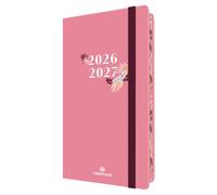 OBERTHUR - 1 Agenda de Poche à Elastique Semainier 16 - Couverture TIVOLI Rose Pastel - Septembre 2026 à Septembre 2027 - Dimension 9 x 16,50 cm - Bilingue