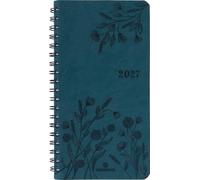 OBERTHUR - 1 Agenda Semainier de poche Wire'O FSC Primrose - Janvier 2027 à Décembre 2027 - Dimension 9,5 x 17 cm - Coloris Vert Canard - 2 Langues