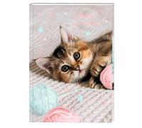 Oberthur - 1 Cahier de textes Chaton Pelottes de Laine - Dimension : 15 x 21 cm - Reliure Brochée