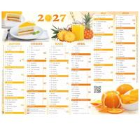 OBERTHUR - 1 Calendrier Mural Annuelle Illustré PEFC - Thème Cuisine Gourmande - Dimension 27 x 21 cm - Janvier 2027 à Décembre 2027