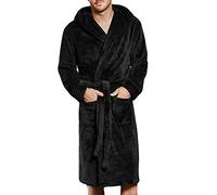OBiQuzz Peignoir de bain en tissu éponge doux unisexe avec ceinture - Peignoir pour sauna, sauna - Polaire corail - Chemise de nuit chaude - Pyjama, Noir , L