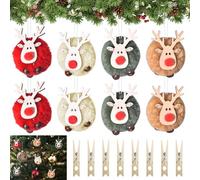 Objets De Décoration De Noël en Forme D'élan, 8 Pièces Decoration Noel Sapin, Decoration Sapin De Noel en Bois en Peluche, Pendentif Noel avec Clips en Bois pour Décoration De Noël, Fête De Vacances